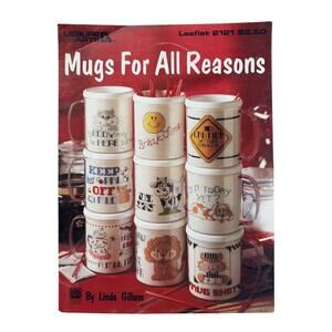 Vintage Mugs For All Reasons Cross Stitch Leaflet 1991 14 Designs Funny Dog Work
